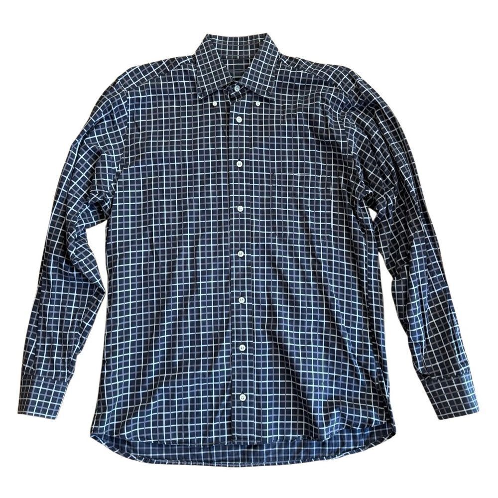 Burberry Men's Two Tone Grey & White 100% Cotton Button Dress Shirt Size Medium